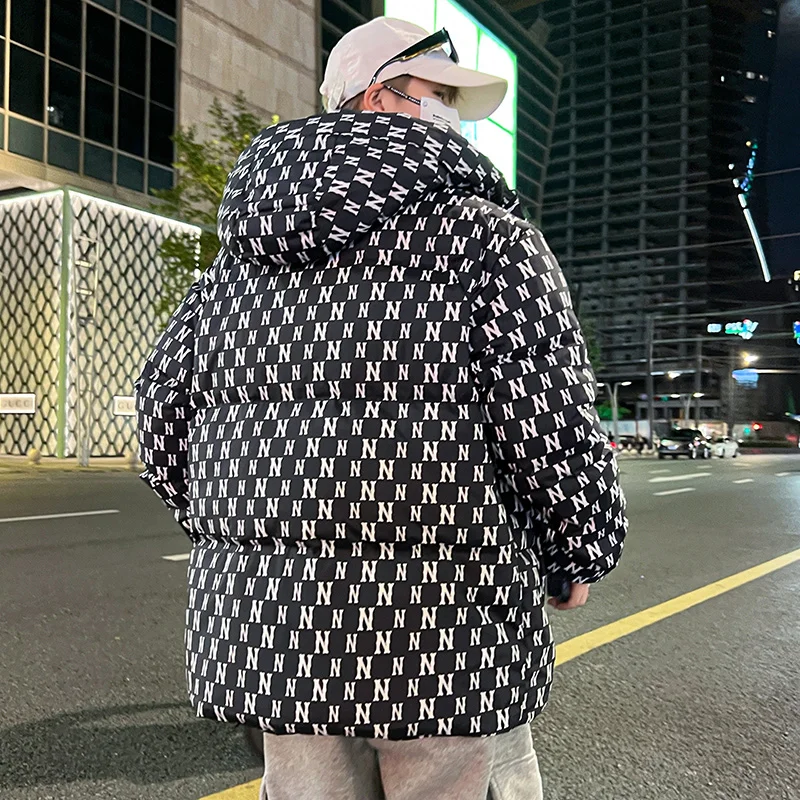 

2025 New Couple Sle down Jaet Thiened Loose ex ort Faion Brand Printed Hooded Bread Coat for Youth