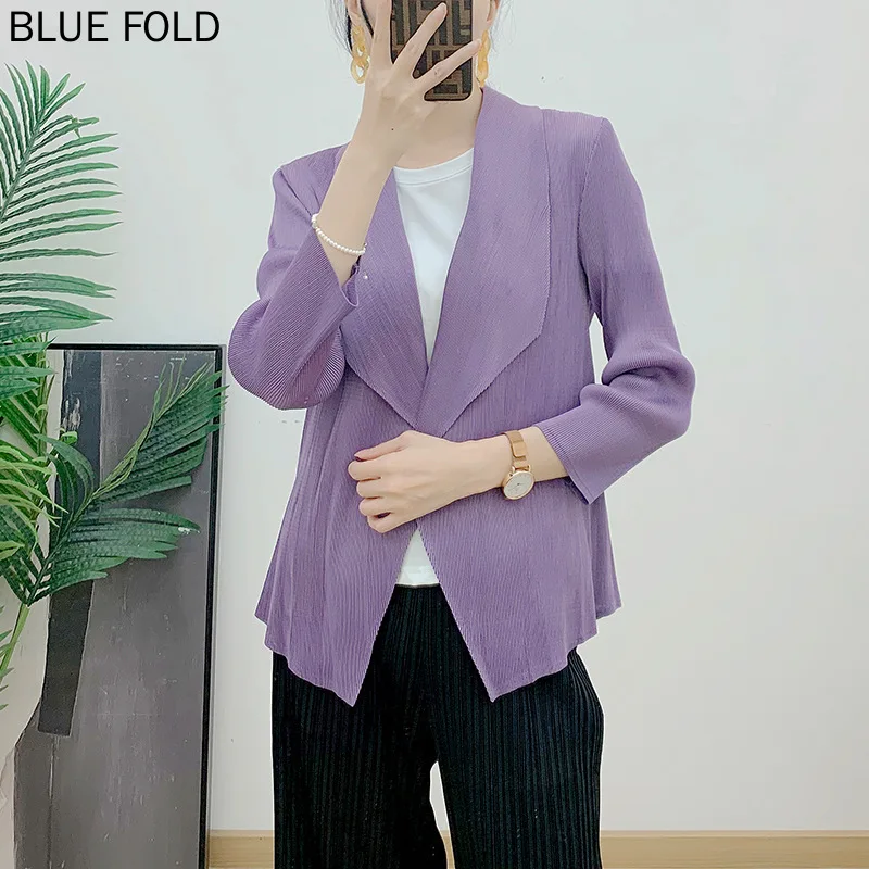 MIYAKE PLEATS Revers jacke für Frauen, High-End-Pendler-Stil, unregelmäßiger Saum, Plissee-Anzug, elegante Blazer, Frühling, neu