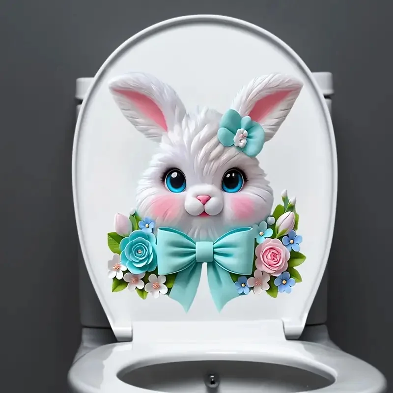 

Cute Rabbit and Flowers Toilet Stickers Decoration for Living Room, Wall, Bedroom, and Home Decor Car Decals Self-Adhesive