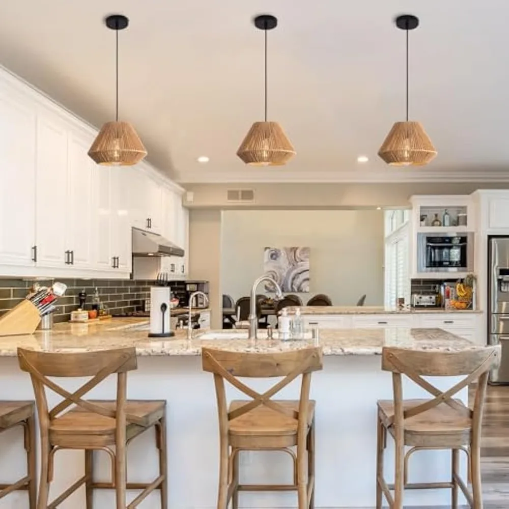 9.64" Rattan Pendant Lighting Fixture Mini Retro Boho Wicker Pendant Light E27 Hand Woven Bamboo Pendant Light Vintage Farmhouse