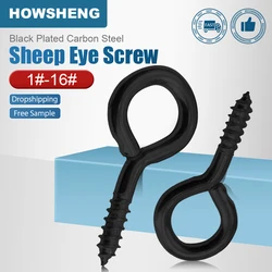 HOWSHENG 5-50pcs Sheep Eye Screw Eyelets Nail 1# 2# 6# 8# 16# Black Plated O Shape Self-tapping Hook Screws