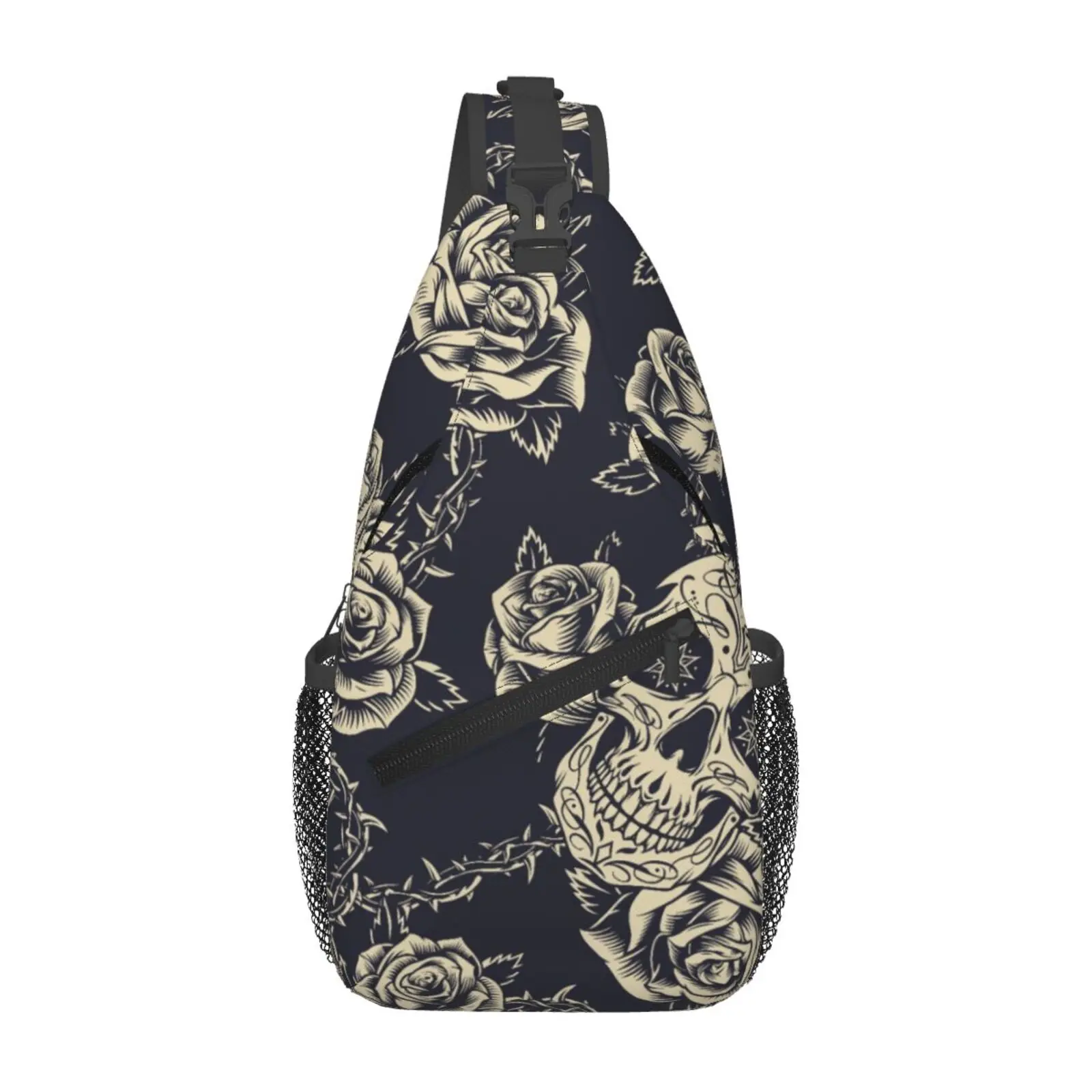 

Vintage Tattoo Skull and Rose Sling Backpack Chest Bag Waterproof Crossbody Travel Hiking Daypack for Women Men Shoulder Bag