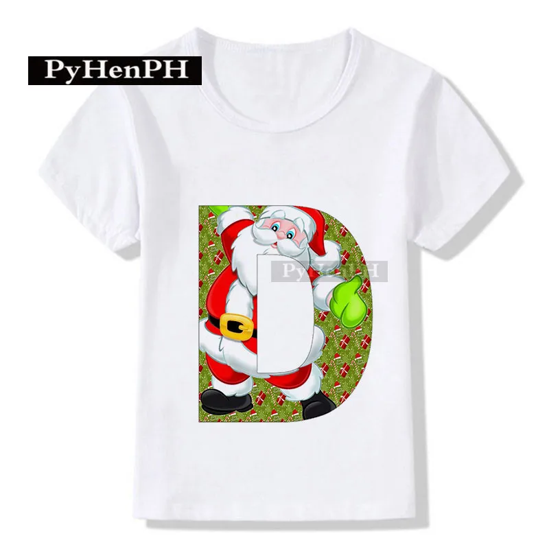 Crianças de manga curta cartoon Natal letras t-shirt, roupa de bebê, menina, meninos, novo