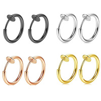 2Pcs Fake Nose Ring Hoops, Clip on Earrings Fake Septum Ring Non Piercing Spring Hoop Earrings Lip Ring Fake Cartilage Earrings