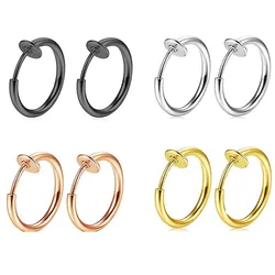 2Pcs Fake Nose Ring Hoops, Clip on Earrings Fake Septum Ring Non Piercing Spring Hoop Earrings Lip Ring Fake Cartilage Earrings