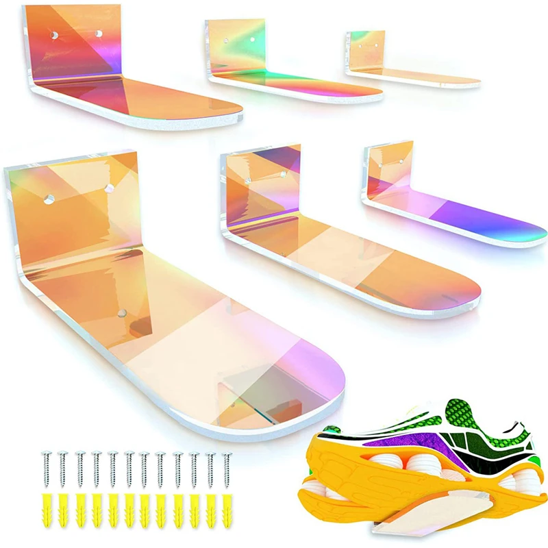 Creative Rainbow Acrylic Floating Shoes Storage Rack Sports Shoes Rack Wall Mounted Storage Rack Collectible Shoe Box