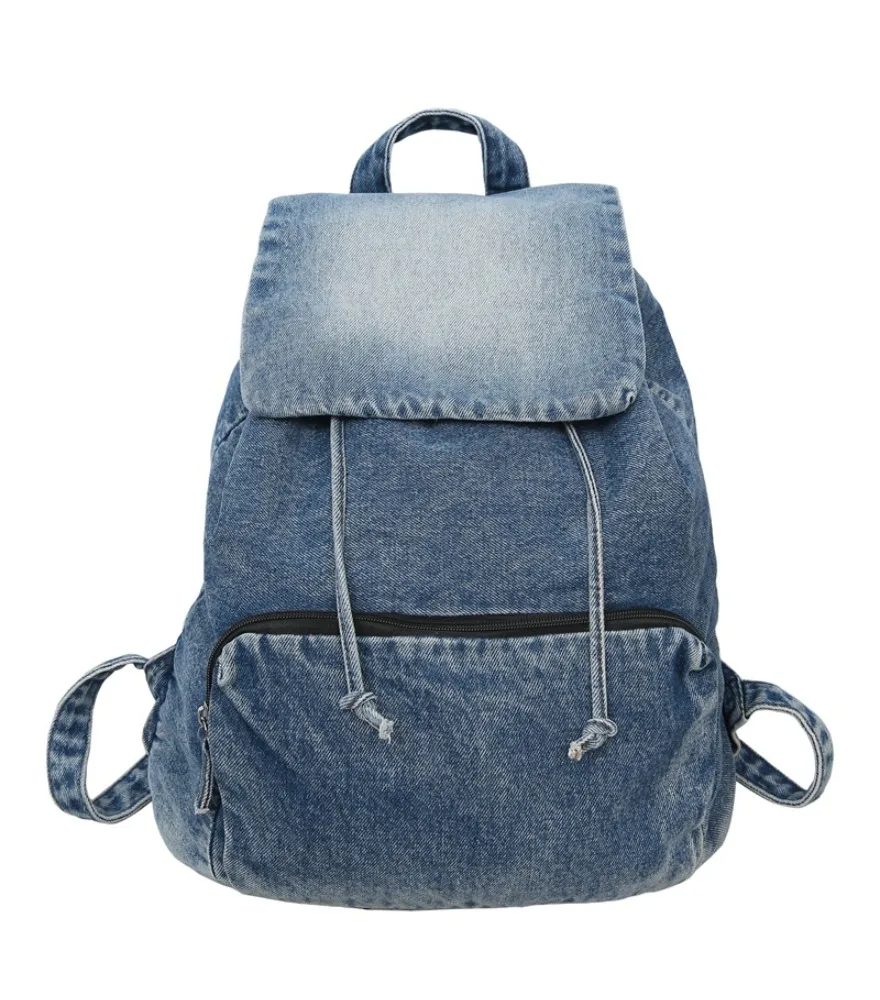 Denim canvas bag women's Harajuku tooling wind backpack Korean simple solid color student travel backpack