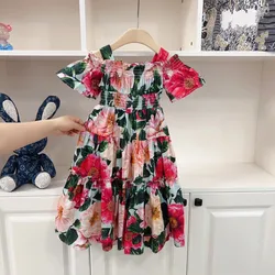 Summer teenages Girls Dress Off Shoulder Lantern Sleeves Princess Dresses Fashionable Fragmented Flower Bubble Sleeves clothes