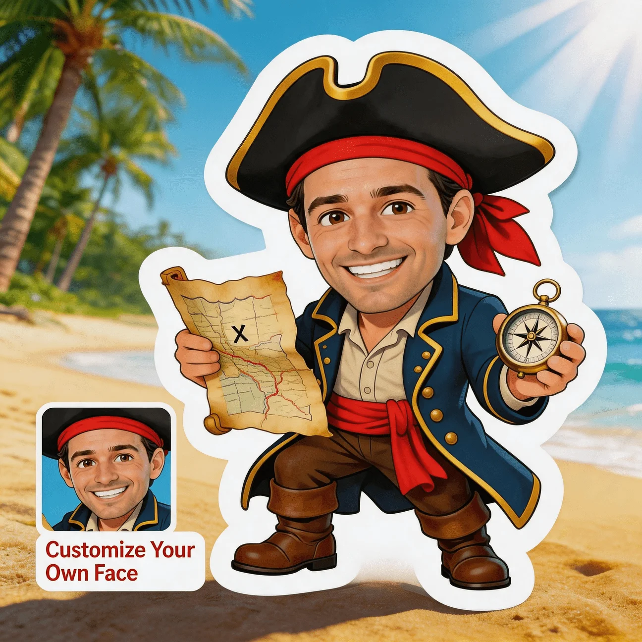 Customized Throw Pillow, Personalized Photo Customization: Pirate Photo Navy Red Custom Shaped Decor 60cm Cushion Graphic Accent