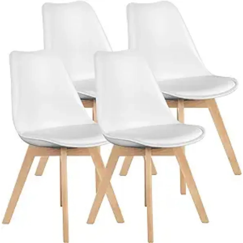 

Mid-Century Modern Dining Chairs With Wood Legs and PU Leather Cushion Wooden Chair Dining Chairs Set of 4 White Freight Free