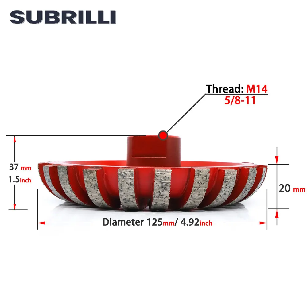 Imagem -03 - Subrilli-radius Cove Base Diamond Grinding Cup Wheel Perfil de Diamante Segmentado Wheel 125 mm 30 Grit pc