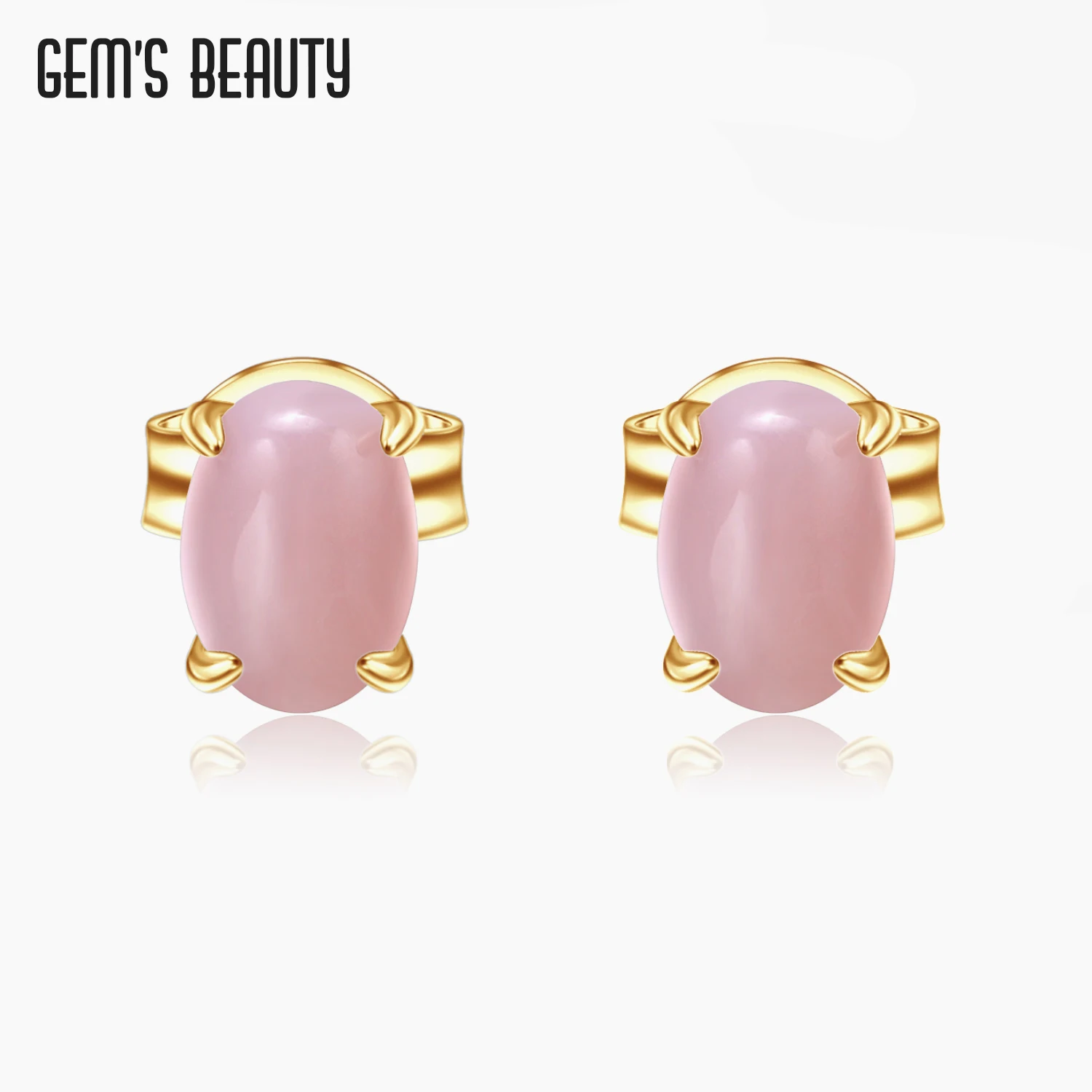 

GEM'S BEAUTY 18K Gold Filled 925 Sterling Silver Studs Earring Natural Oval Pink Opal Handmade Earring For Women Romantic Gift