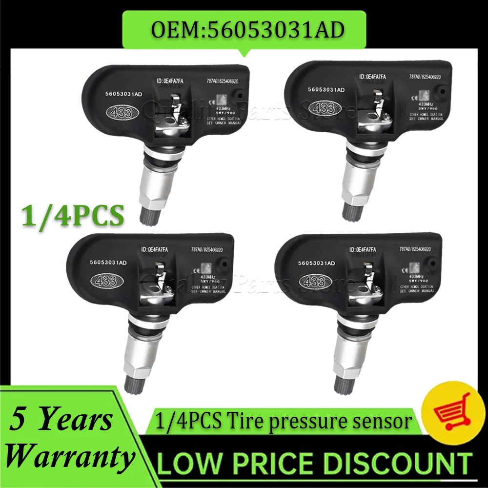 56053031AD For Chrysler 300C 200 Grand Voyager Dodge Journey Charger Jeep Compass 433MHz TPMS Tire pressure sensor 1/4PCS