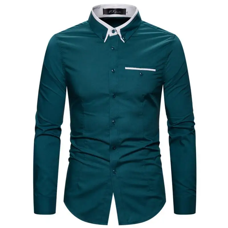 2023 New Spring and Autumn Fashion Simple Double Layer Collar Long Sleeve Slim Fit Solid Color Casual Men's Versatile Shirt