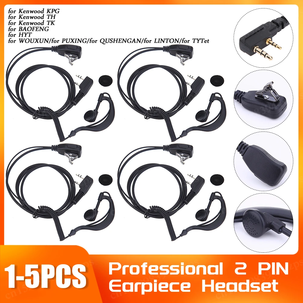 1-5PCS 2 Pin Walkie Talkie Headsets Earpiece Headset PTT MIC for BAOFENG 480 490 320 V6 V7 V8 658 520 530 999 888 777 666S 777S
