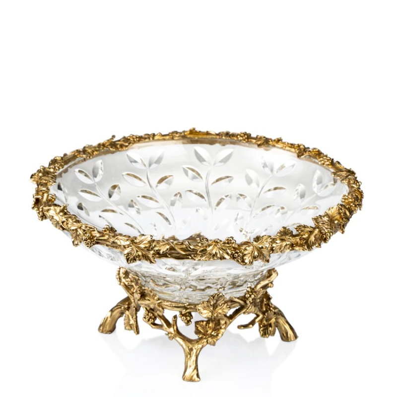 

Crystal glass brass fruit plate luxury living room dining table fruit plate ornament
