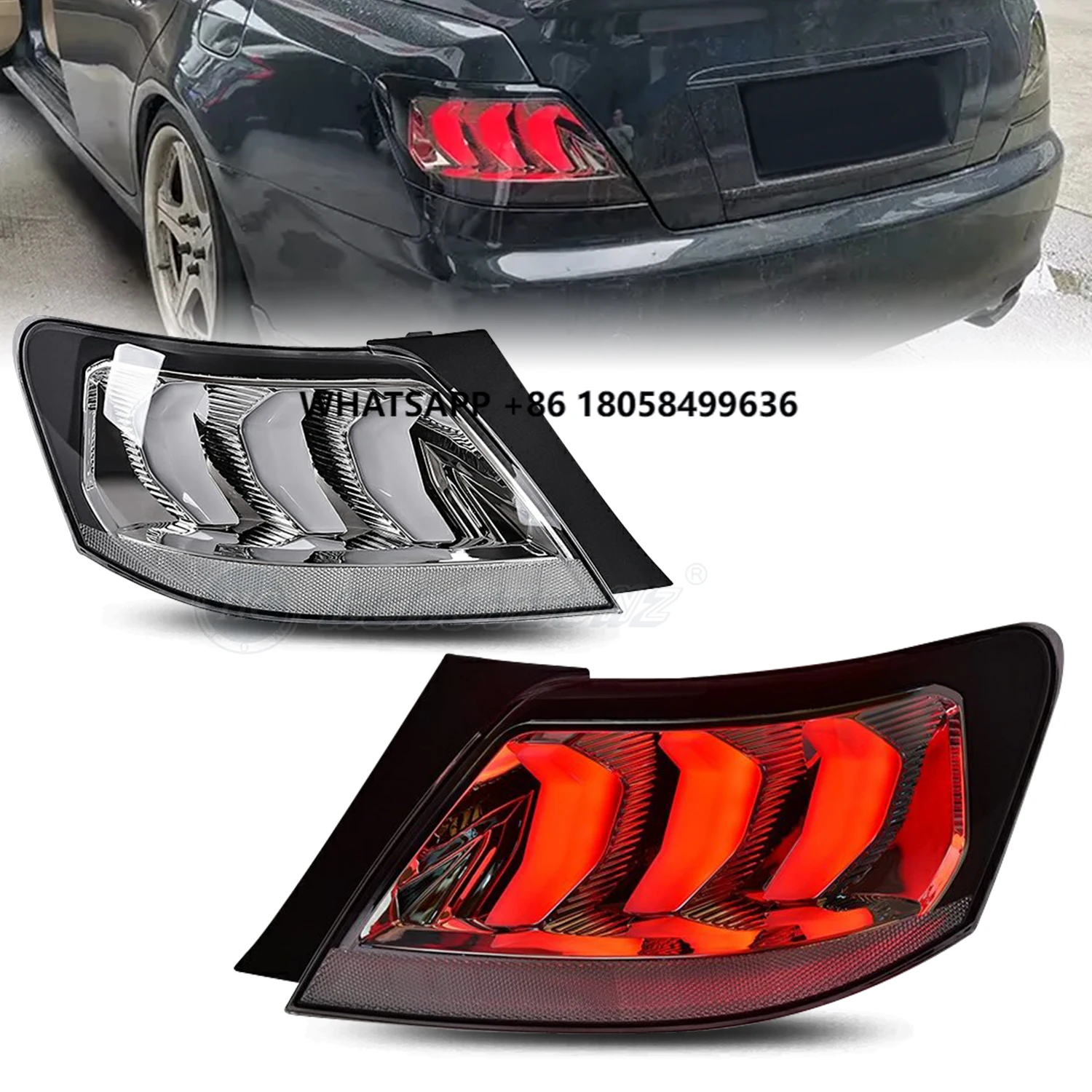 

HCMOTIONZ Car Assembly Accessories LED Rear Lamps 2004-2009 DRL Start up Animation DRL Tail Lights for Toyta Mark X /Reiz