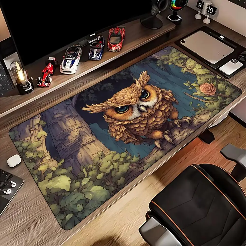 

Cute owl illustration Mouse Pad Desk Mat with Stitched Edges non-Slip rubber base gamer pc accessories Gaming mat Extended pad