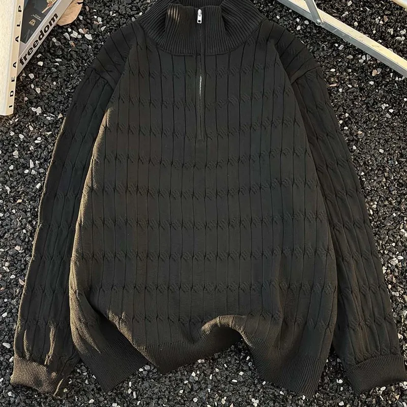 

Men's Autumn Winter f High Zipper Knitwear Hoodie Casual Trendy Vintage Floral Patterned Long Sve Thiened Warm Top