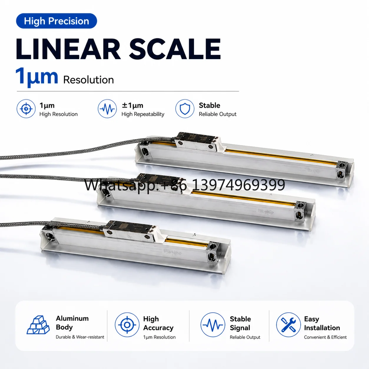 HXX Linear Scale 1μm Resolution Optical Scale 100-1000mm for Lathe, Milling, Grinding Machines
