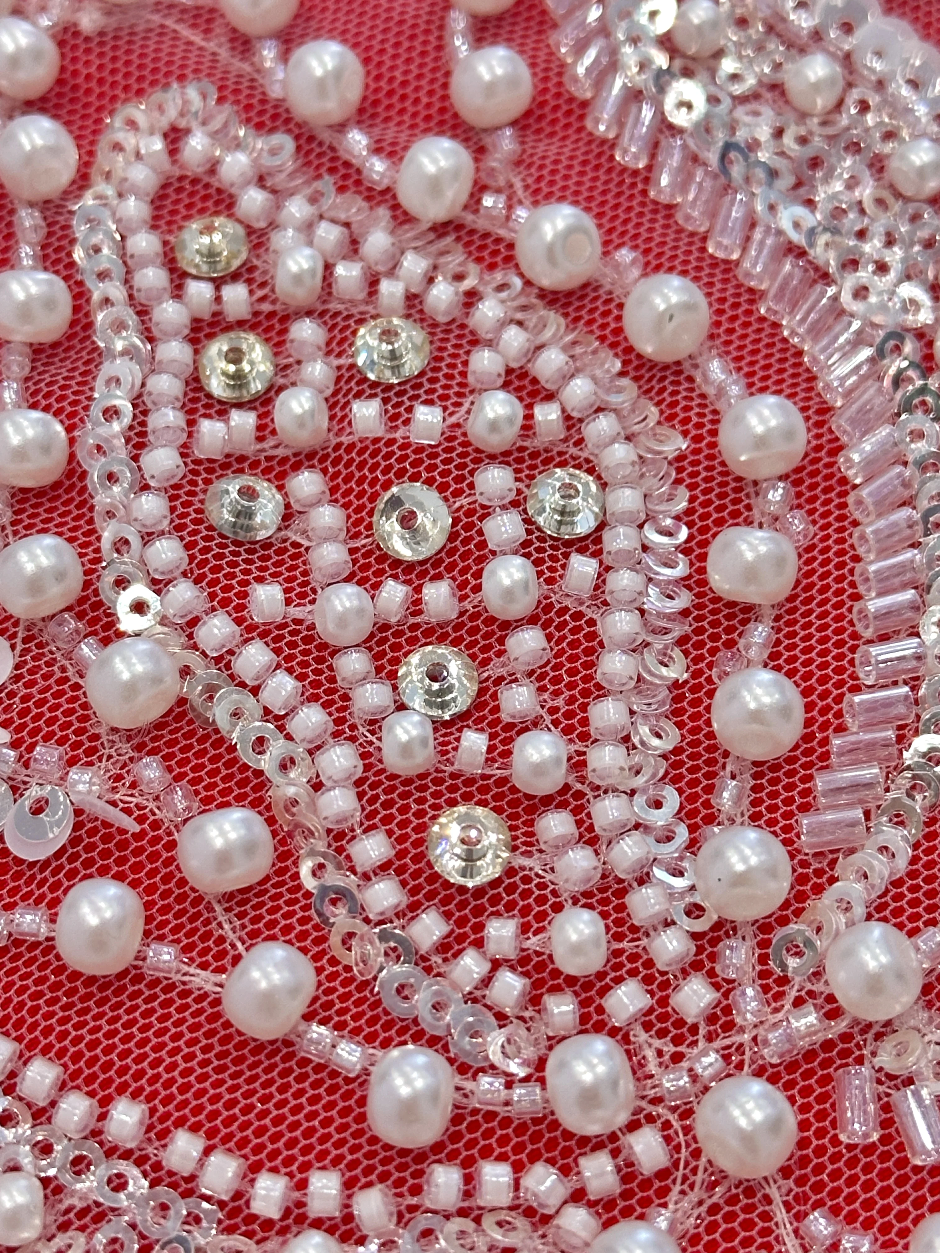 Brial encaje de malla blanca de lujo de alta gama hecho a mano lentejuelas tela de encaje con cuentas nigeriano con cuentas tela de lentejuelas para vestido de novia