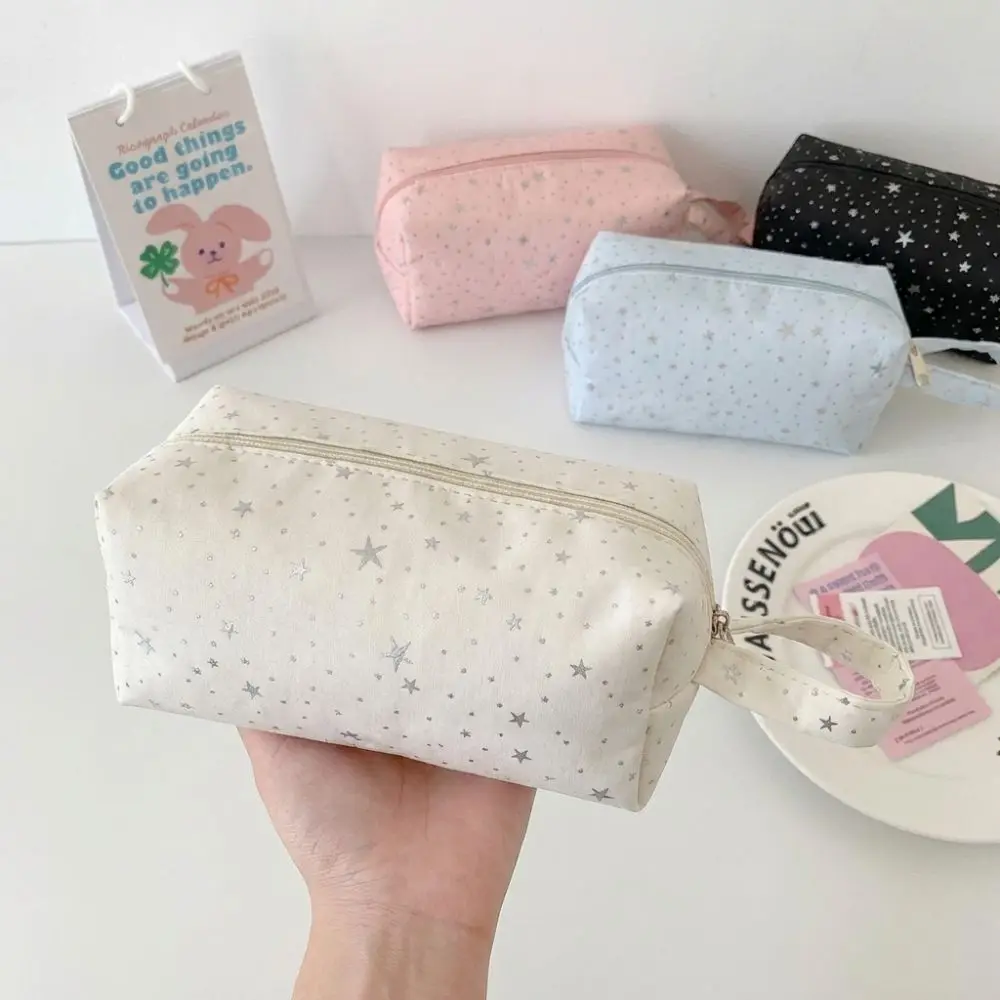 INS Large Capacity Pen Bag Polka Dot Star Print Zipper Stationery Bag Multi-function Stationery Organizer School Supplies