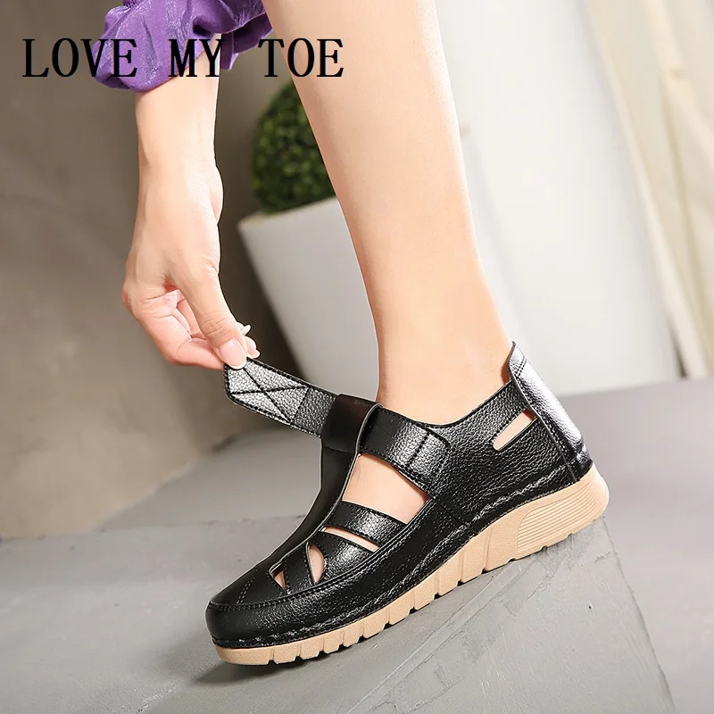 Women's Sandals Summer 2024 Casual Non-Slip PU Lightweight Soft MD Platform Wedge High Heels Hollow Open Toe Beach Shoes Woman