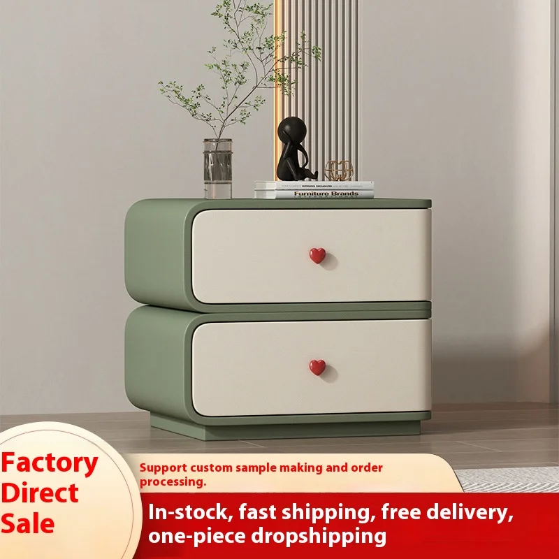 Modern Creamy Style Two-Tier Color Block Solid Wood E0 Grade Bedside Cabinet with 2 Drawers for Bedroom Factory Price/Wholesale