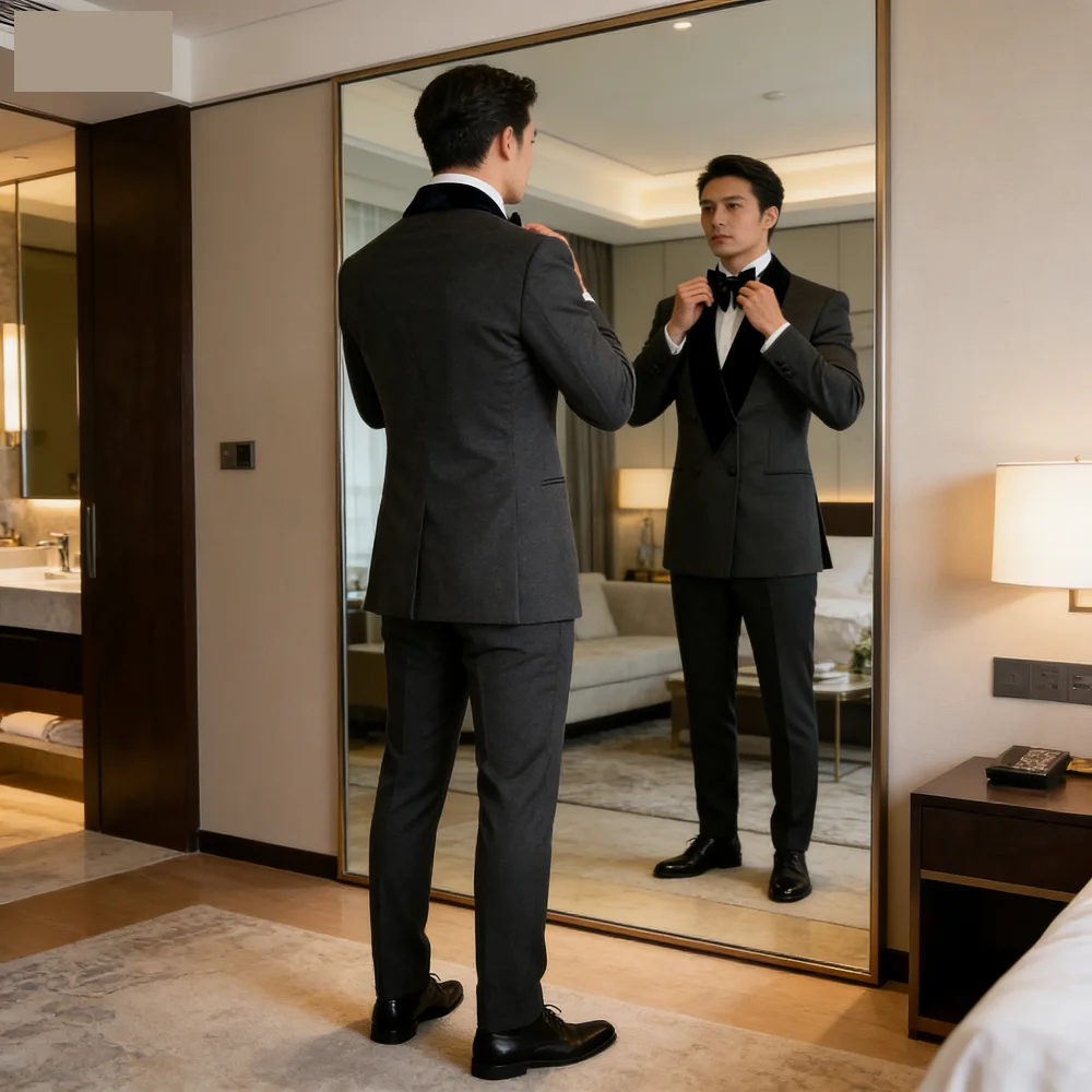 

Classic Blue Tuxedo Men's Monochromatic Blazer Casual Wedding Smoking Business Party New Fashion