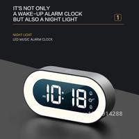 Music LED Digital Alarm Clock Voice Control Night Light Design Desktop Clocks Home Table Decoration Built-in 1200mAh Battery