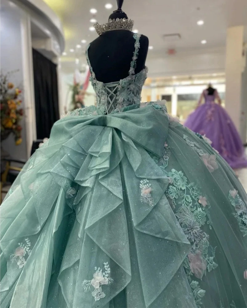 Verde charro quinceanera vestidos de baile querida tule renda floral mexicano doce 16 vestidos 15 anos personalizado