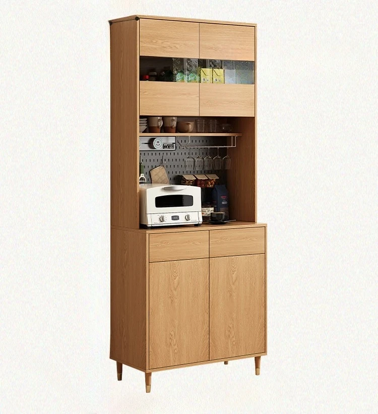 AAWire-Wrap Board Sideboard Cabinet Solid Wood Tea Cabinet Living Room Retro Locker Multi-Functional Wall High Cabinet