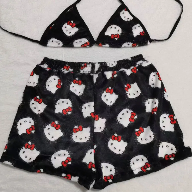 

New Hello Kitty Casual Sleepwear Women Pajamas Set Sanrio Tank Top Shorts Split Strap Adjustable Sexy Underwear Bikin