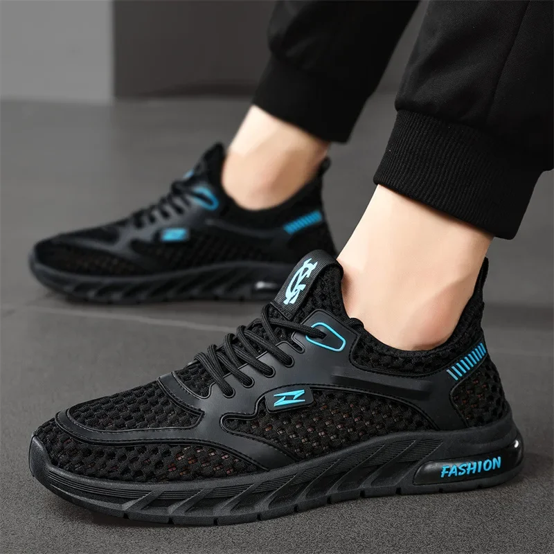 New Men Lace Up Sneakers Mesh Hollow Round Toe Wading Vulcanised Shoes Breathable Thick Sole Comfort Trainers Chaussure Homme