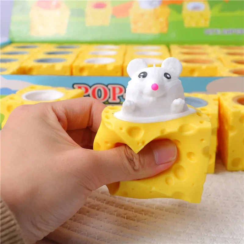 1pcs Squeeze Pop Up Funny Toys Mouse Squishy Toy Cheese Stress Ball Squeeze Cheese Fidgets Squishy Mice Toy Stress Novelty Toy