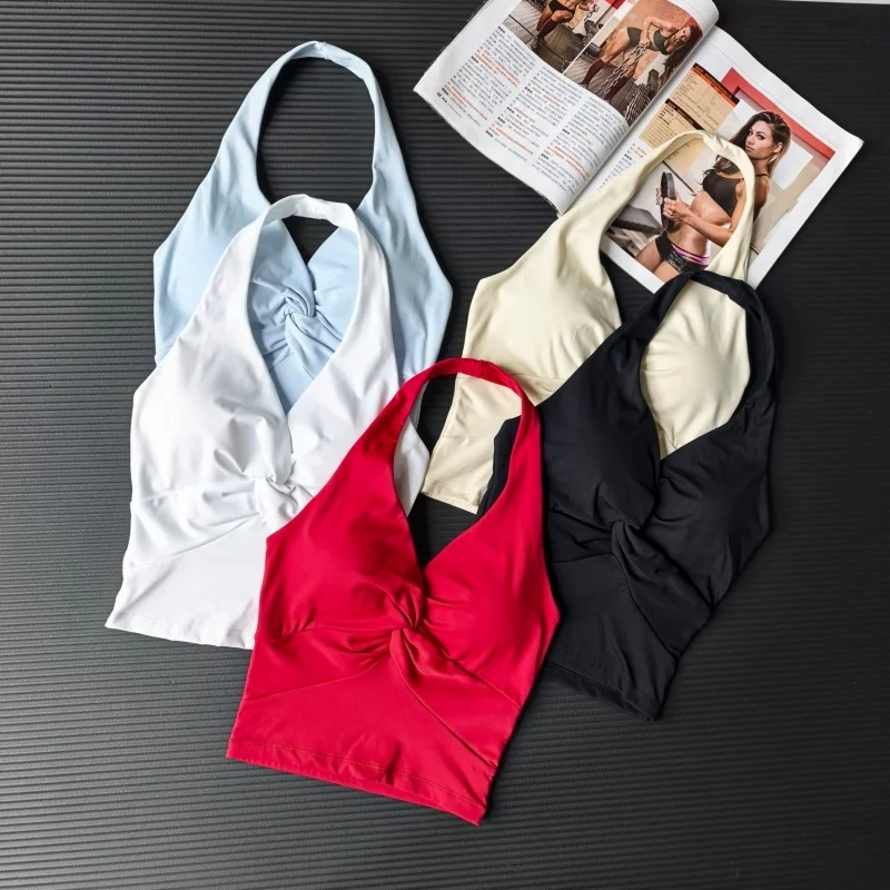 Halter Neck Integrated Sports Bralette for Women Sexy Hollow Back Push‑Up Yoga Bra Pilates Training Daily Outerwear Athletic Top