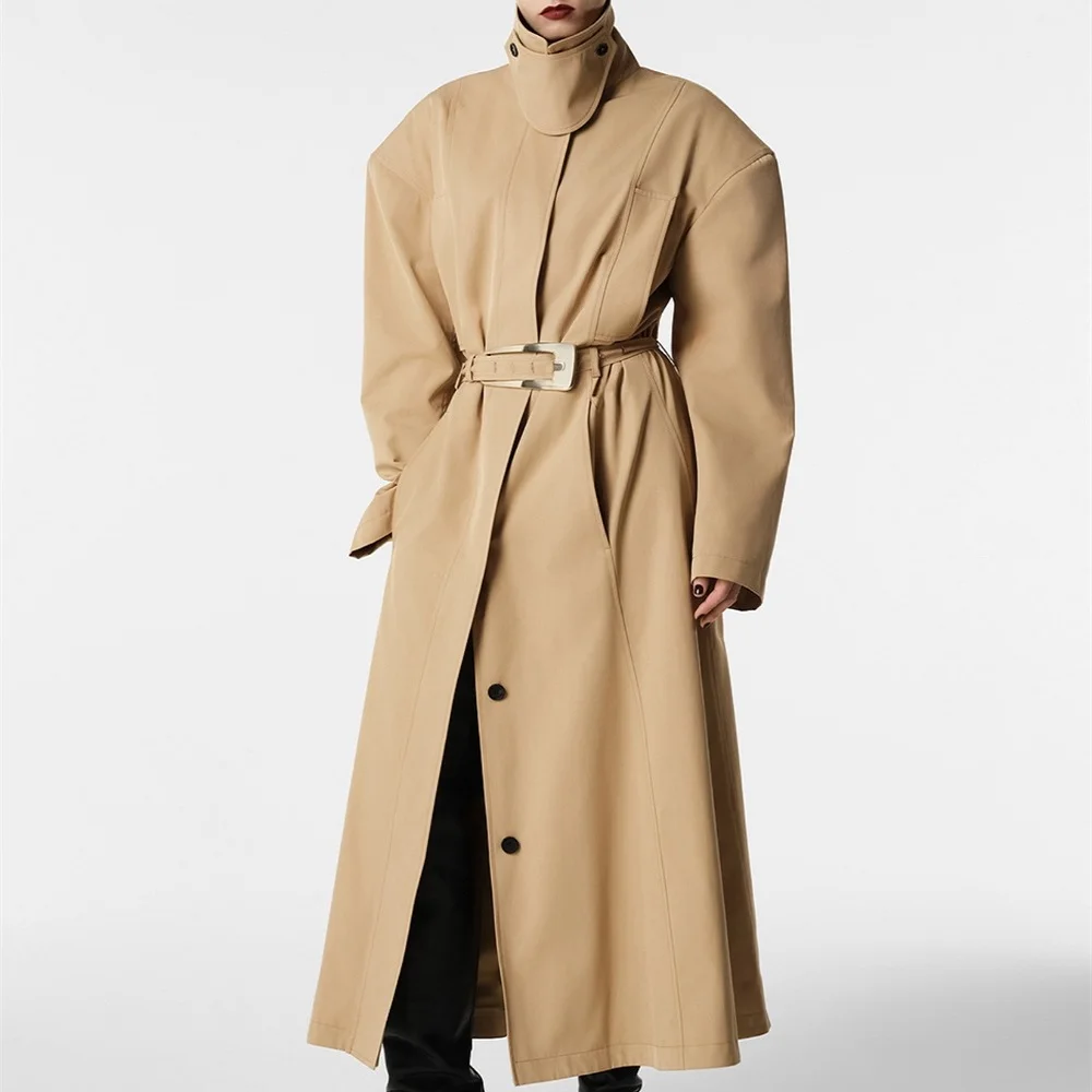 2026 Women's Winter Coat – Satin Belt, Loose Casual High-Neck Long Trench Coat – Y2K Style, Trendy & Versatile Outerwear bra