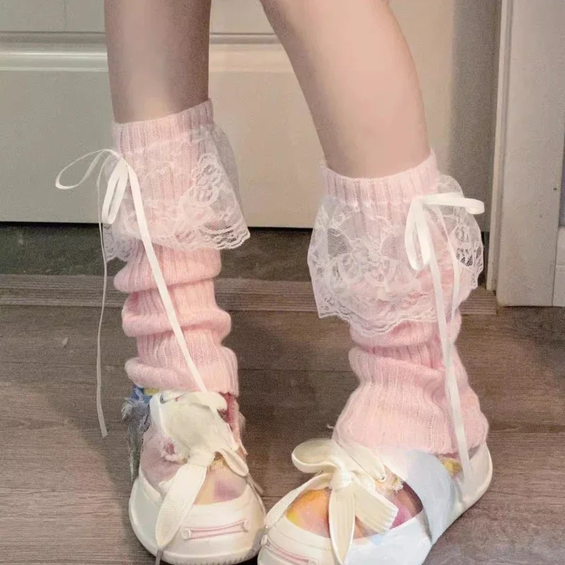 

Осенне-зимние вязаные гетры в стиле Лолита с лентами, длинные носки-грелки для ног JK, новинка 2025 года, женские гетры