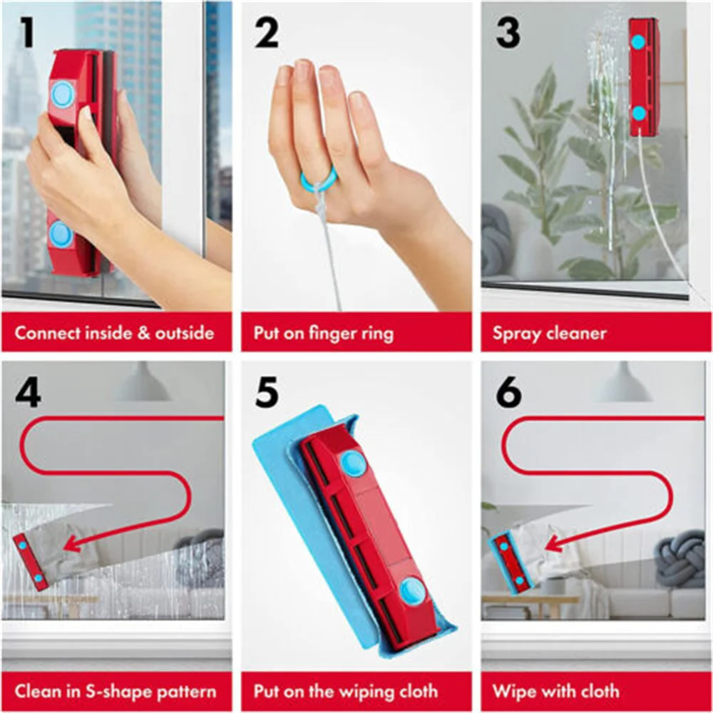 2025Magnetic Window Cleaner Double Glazed Wiper 8-20mm Cleaning Tool for High-Rise Home Double Glazed Windows