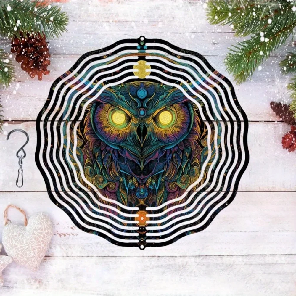 CIFBUY Wind Chimes Dark Night Owl 3D Vibrant Colors 360° Rotating Metal Garden Spinner Hanging Ornament Decor