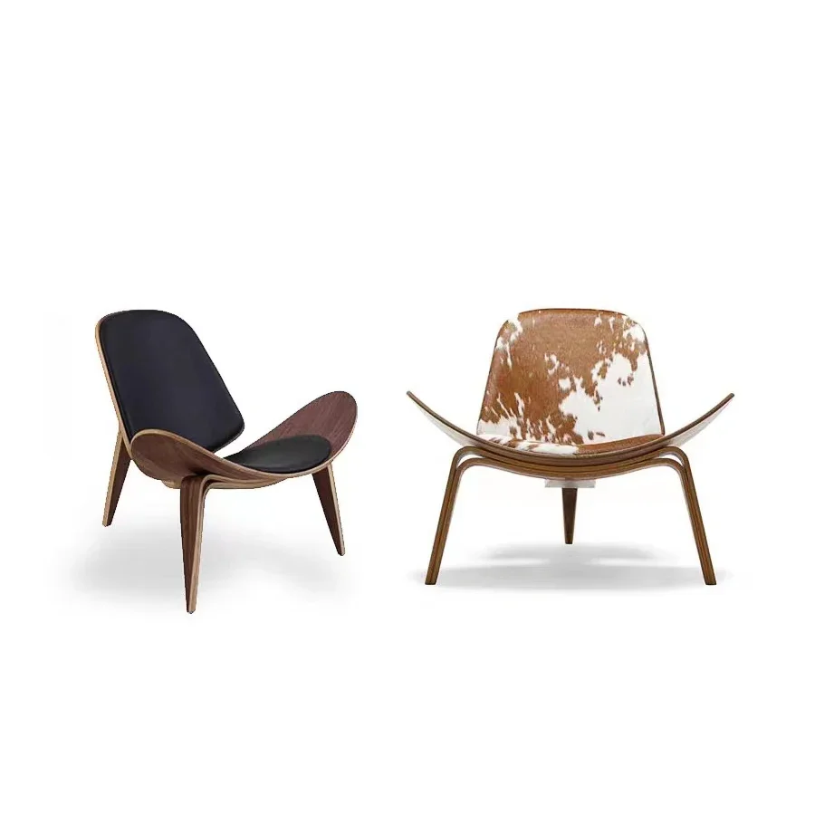 

Nordic Style Home Furniture Modern Wood Leather Shell Cafe Chair For Living Room Bedroom Sofa Chair