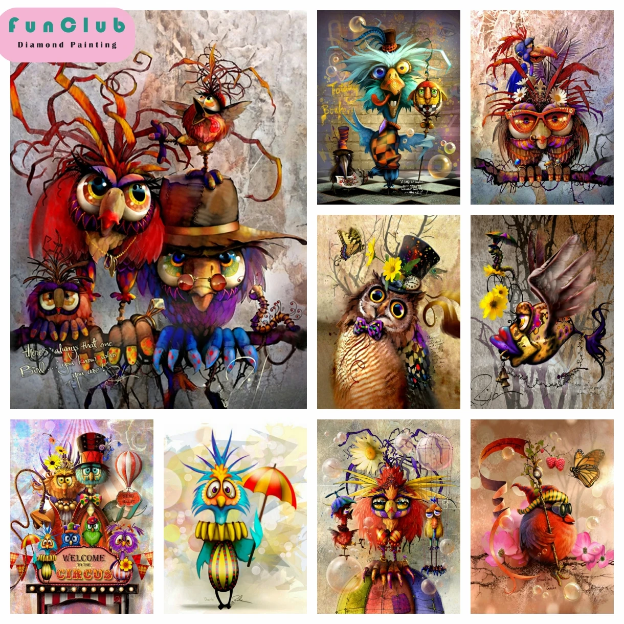 

Family Circus Parrot Owl DIY Drills Diamond Painting Kits Cross Stitch Cartoon Bird Embroidery Picture Mosaic Bedroom Decor Gift