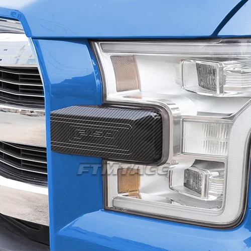 Imagen 2 del producto Para Ford F150 2015-2020 F-150 ABS fibra de carbono faro delantero ceja molduras de Marcos pegatina cubierta cromo rojo moldura Exterior