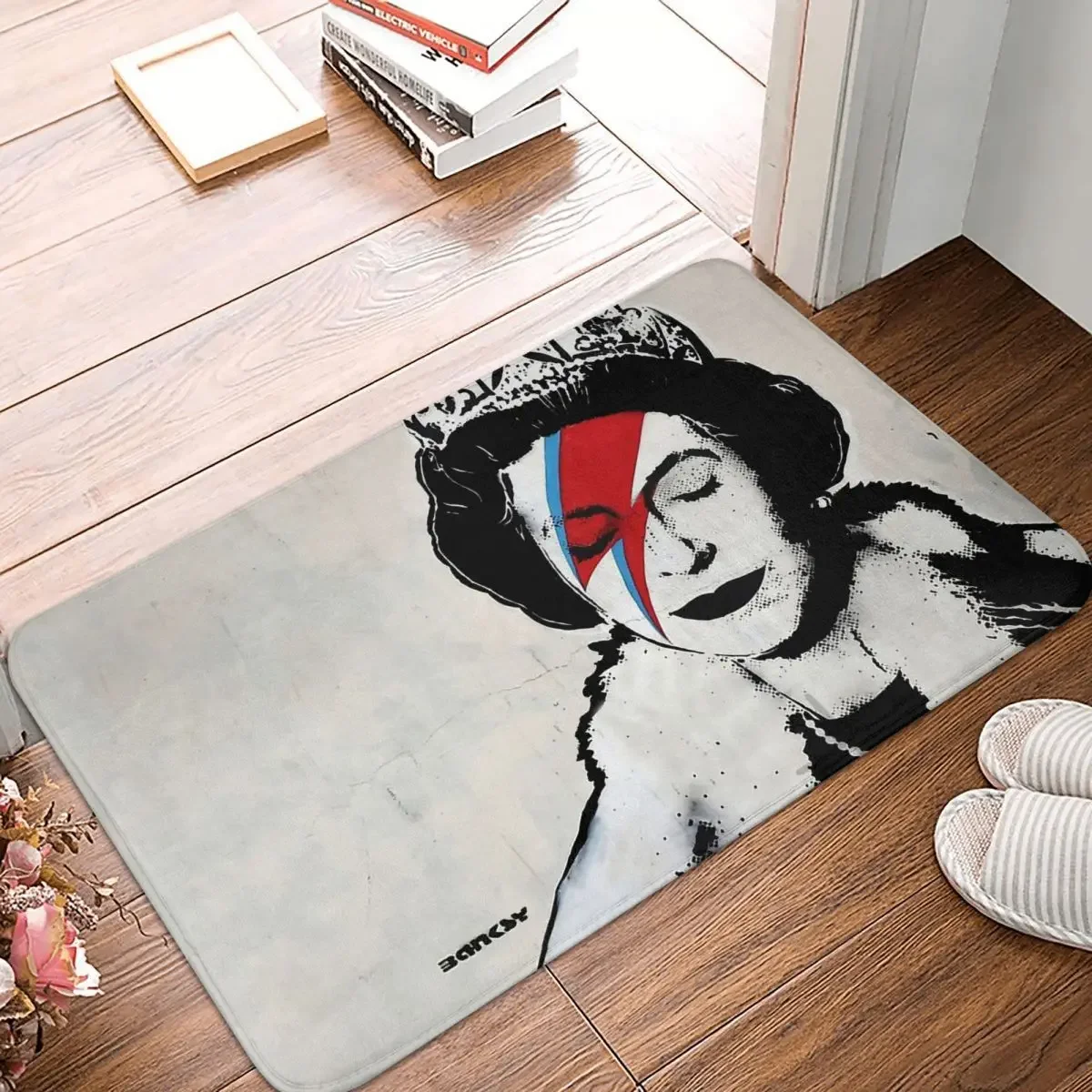 Bedroom Mat Banksy UK England Queen Elisabeth Rockband Face Makeup Original Rug Home Doormat Living Room Carpet Decor