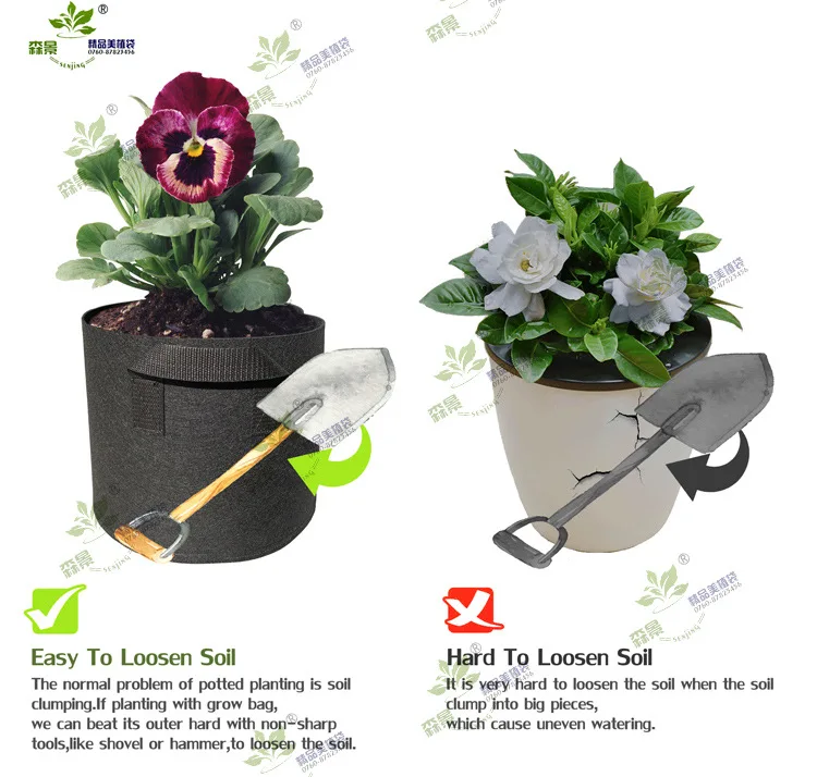 5 Stück Vliesstoff-Pflanzsäcke mit Griffen, Belüftungs-Stofftöpfe für Gemüse/Blumen/Pflanzen, 3/5/7/10/15/20 Gallonen – Detail 7