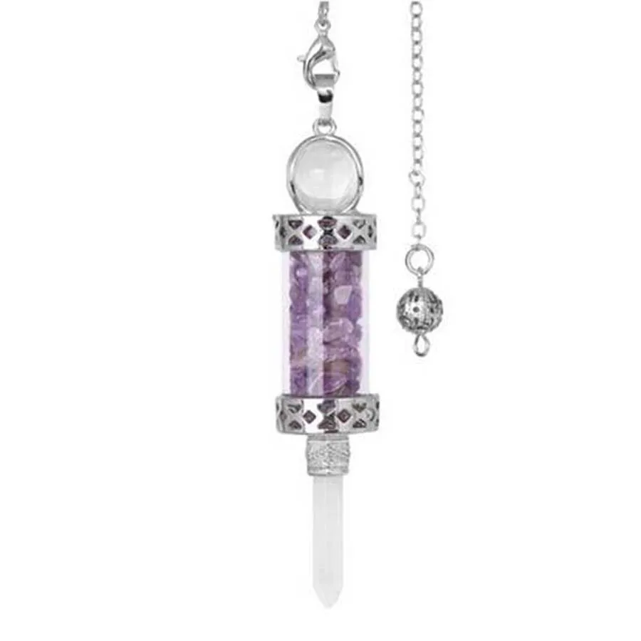 KFT Natural Healing Crystal Pendulum for Divination Dowsing Wishing Bottle Stone Pendant Hexagonal Rock Quartz Pendulum Balanced