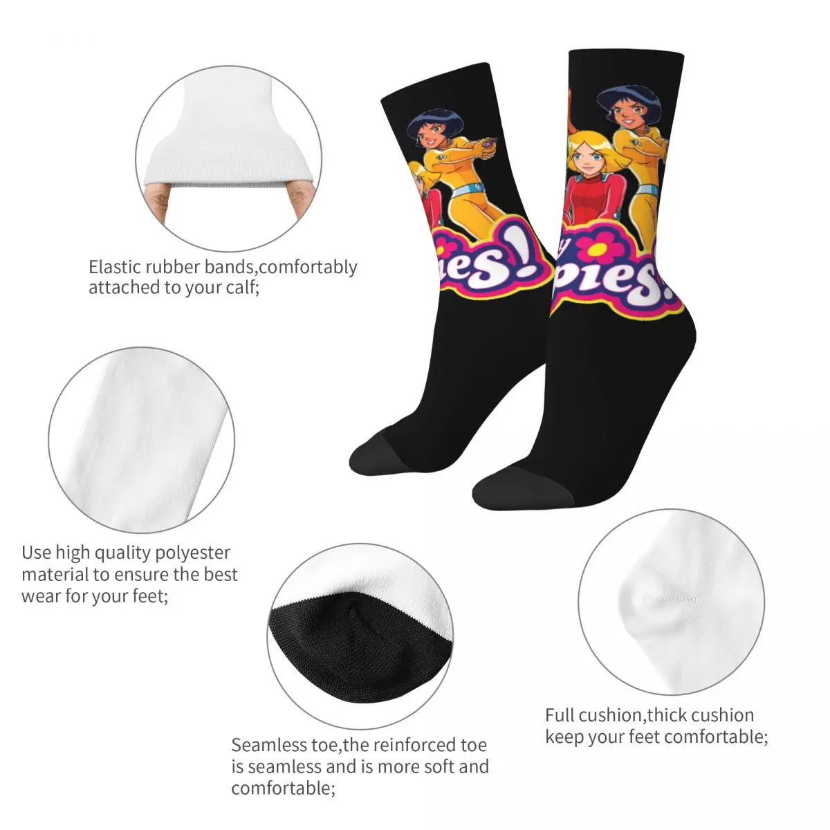 Harajuku Unisex Socks Totally Spies! Product Cute Sam Clover and Alex Skateboard Socks All Season