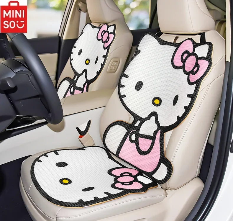 Hello Kitty Seat Cushion Car Cover Protective Pad Summer Cartoon Car Mat Sanrio Cute Pink Cartoon Seat Ladies Car Accessories