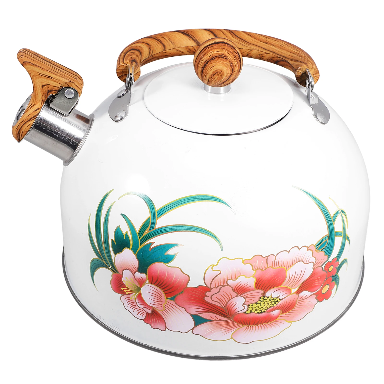 

Vintage Floral Pattern Metal Sounding Boiling Kettle Home Kitchen Use Anti-Scald Handle Stainless Steel Tea Pot