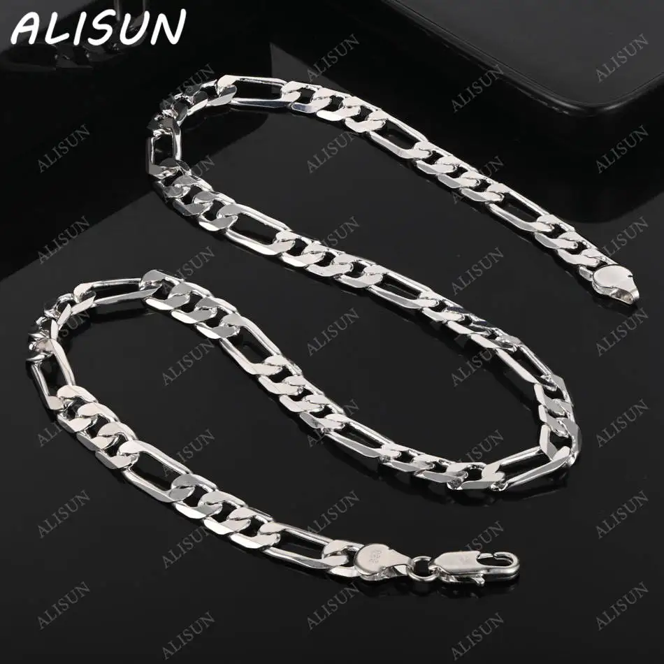 

ALISUN 925 Sterling Silver 40-60cm 8mm Chain Necklace For Women Man Charm Trend Birthday Gifts Fashion Party